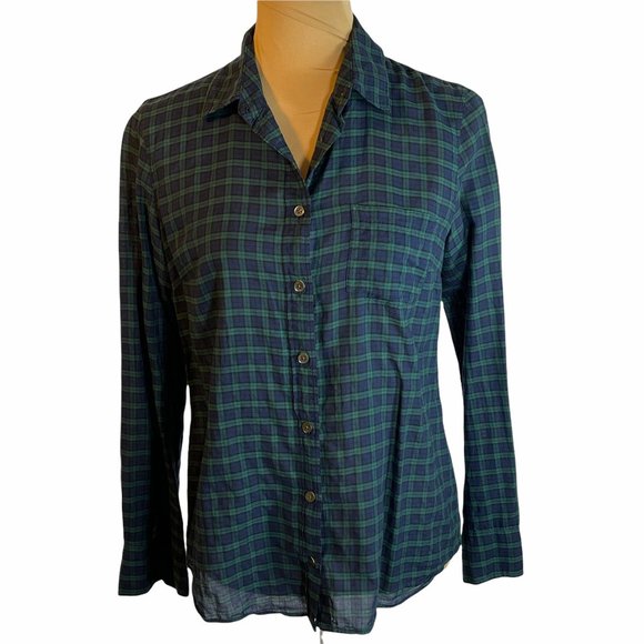J. Crew Tops - J.Crew Women's "Boy Fit" Navy Green Tartan Button Front Shirt Size 4